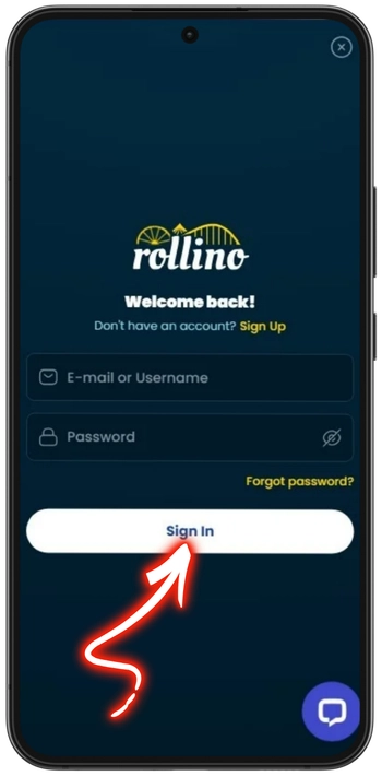 Rollino Sign In button confirmation screen